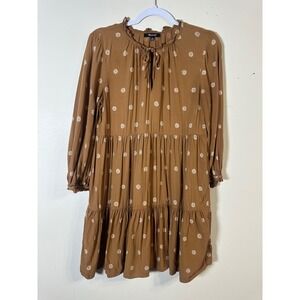 Madewell Tiered Mini Dress Floral Print Long Sleeve Casual‎ Brown Size M